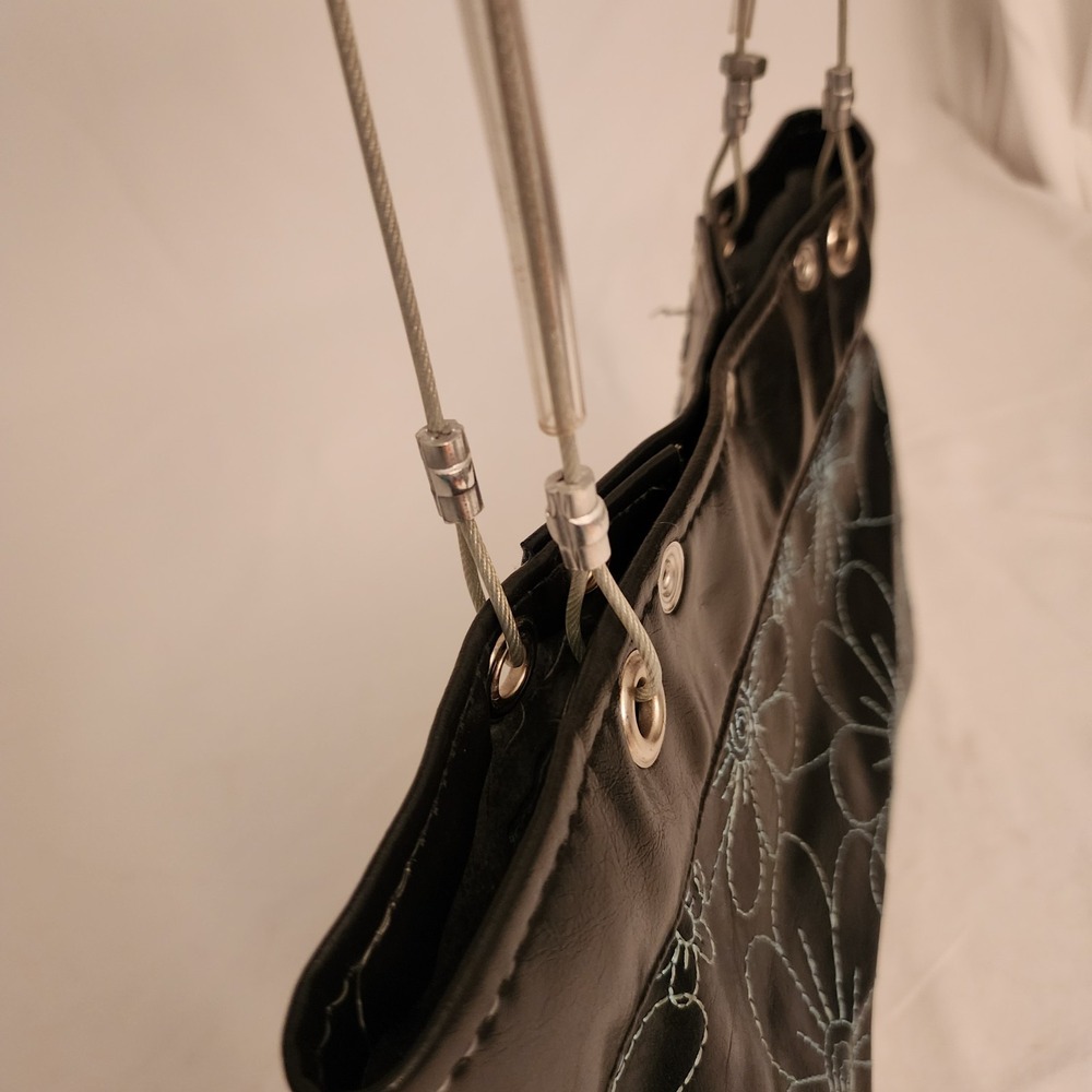 Hardwear By Renee Shoulder Tote Bag Upcycled Wood Rivets Cables Leather Floral - Picture 7 of 11